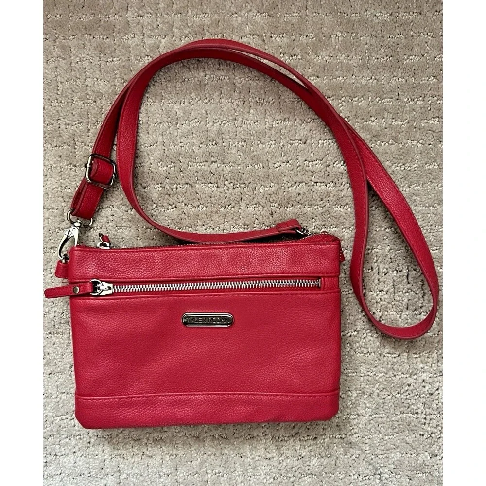 Tyler Rodan Women's Crossbody Red Handbag 3 Sections Zippers Removable Strap